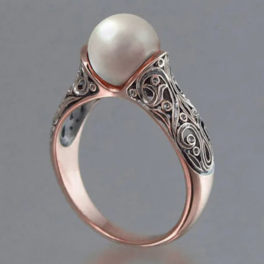 Vintage Rose Gold Pearl Ring-Emali Jewelry