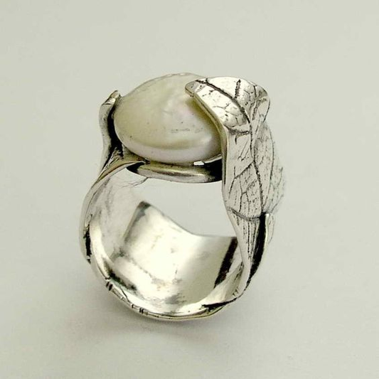 Vintage Natural Inlaid Stone Leaf Ring-Emali Jewelry